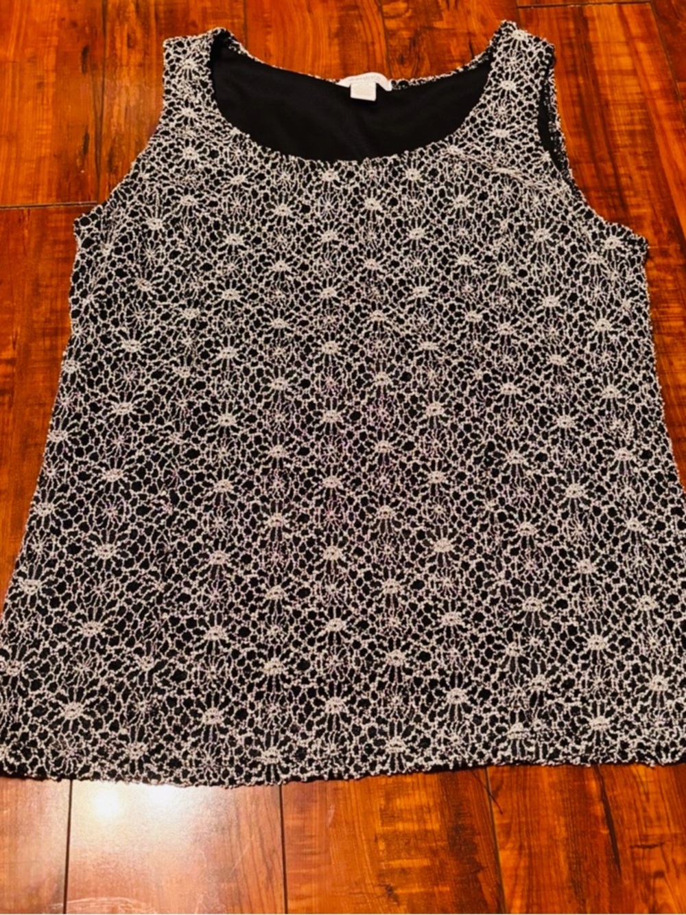 dressbarn Black Tank with White Crochet Lace Overlay
